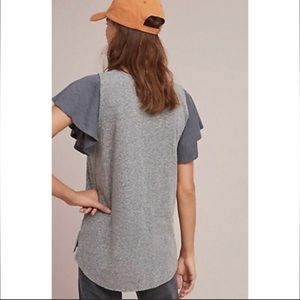Anthropologie Heather Grey Contrast Flutter Sleeve